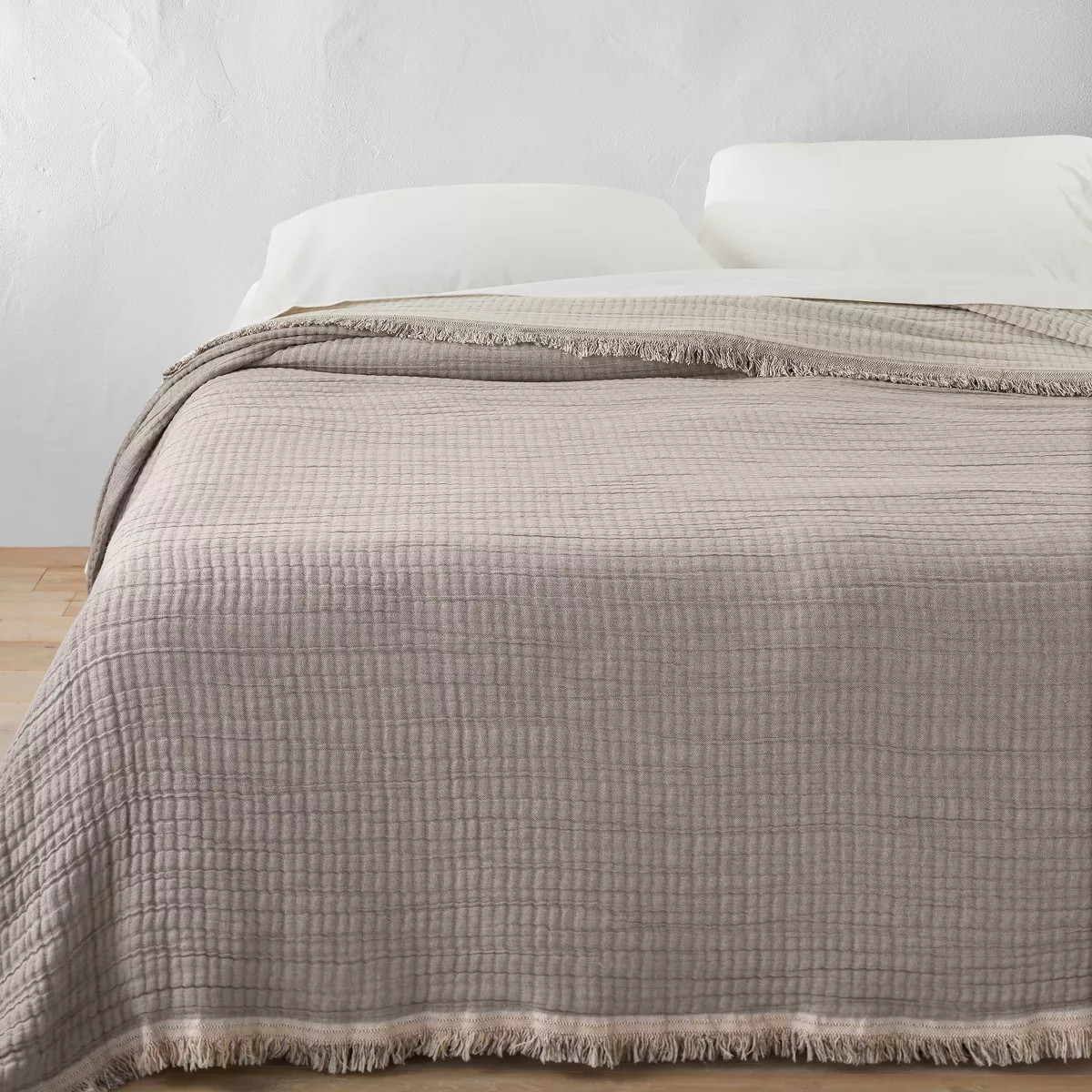 King Reversible Textured Cotton Chambray Coverlet Natural/Warm Brown - Casaluna™: Midweight Jac... | Target