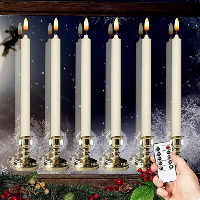 Amazon.com: Flameless Window Candles with Timer & Remote, 10" Battery Operated 3D Wick LED Flicke... | Amazon (US)