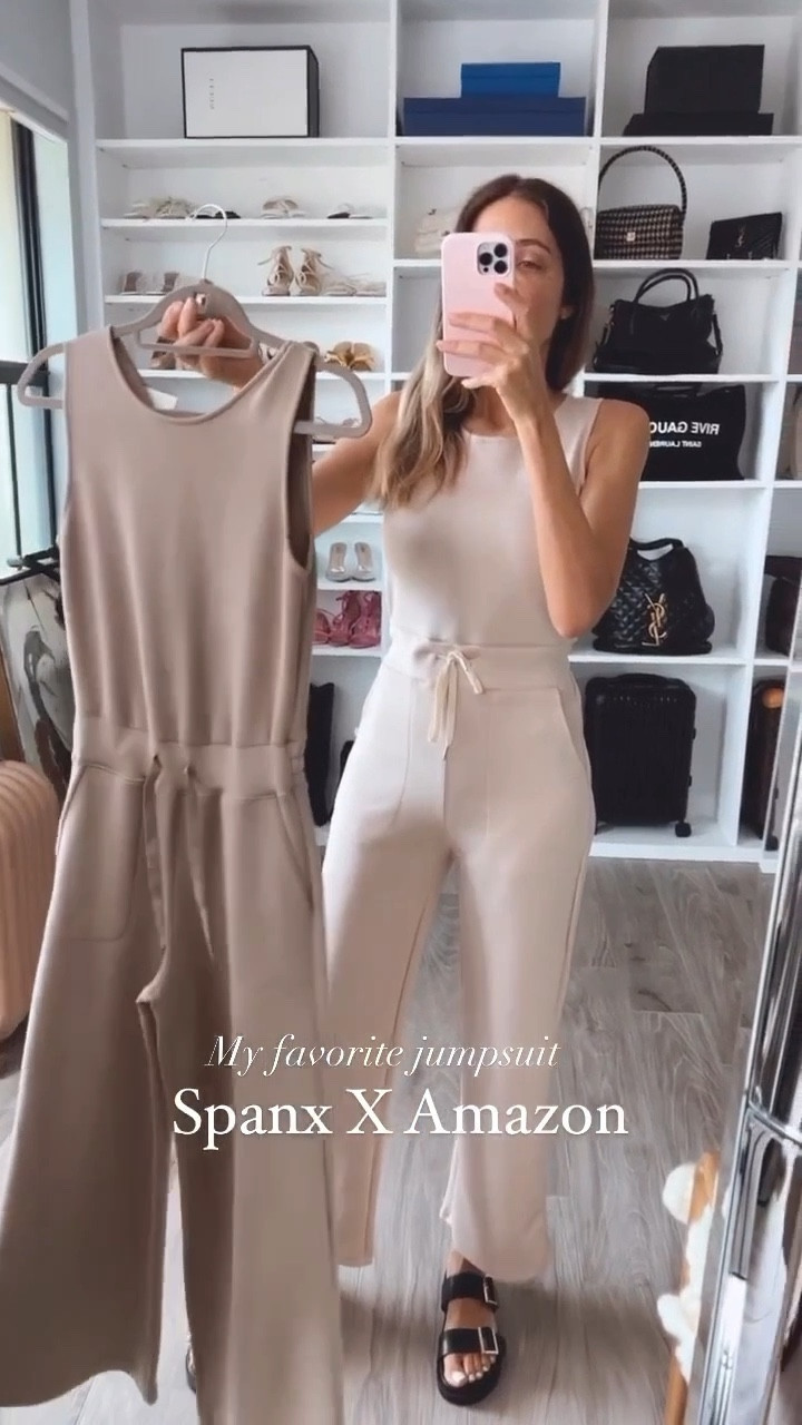Amazon x Spanx jumpsuit 
They are both great. Stretchy and ultra comfortable fabric 
Both run true to size 
Wearing a size small 


#LTKstyletip #LTKU #LTKunder50