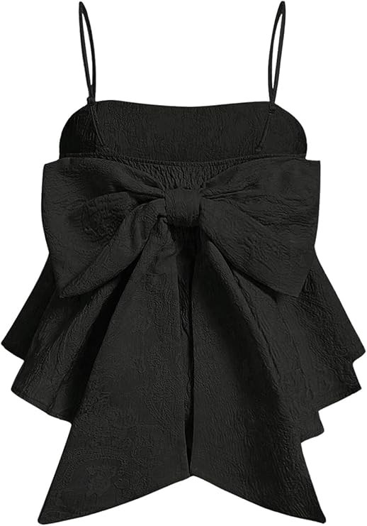 Women's Cute Knot Bow Back Flared Cami Tops Elegant Ruffle Hem Summer Camisole | Amazon (US)
