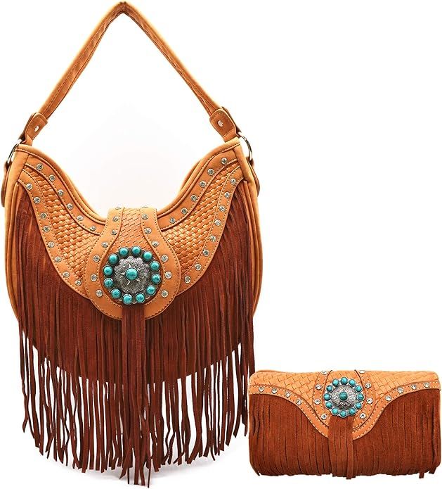 Western Style Fringe Country Tooled Leather Concealed Carry Purse Handbag Women Shoulder Bag Wall... | Amazon (US)