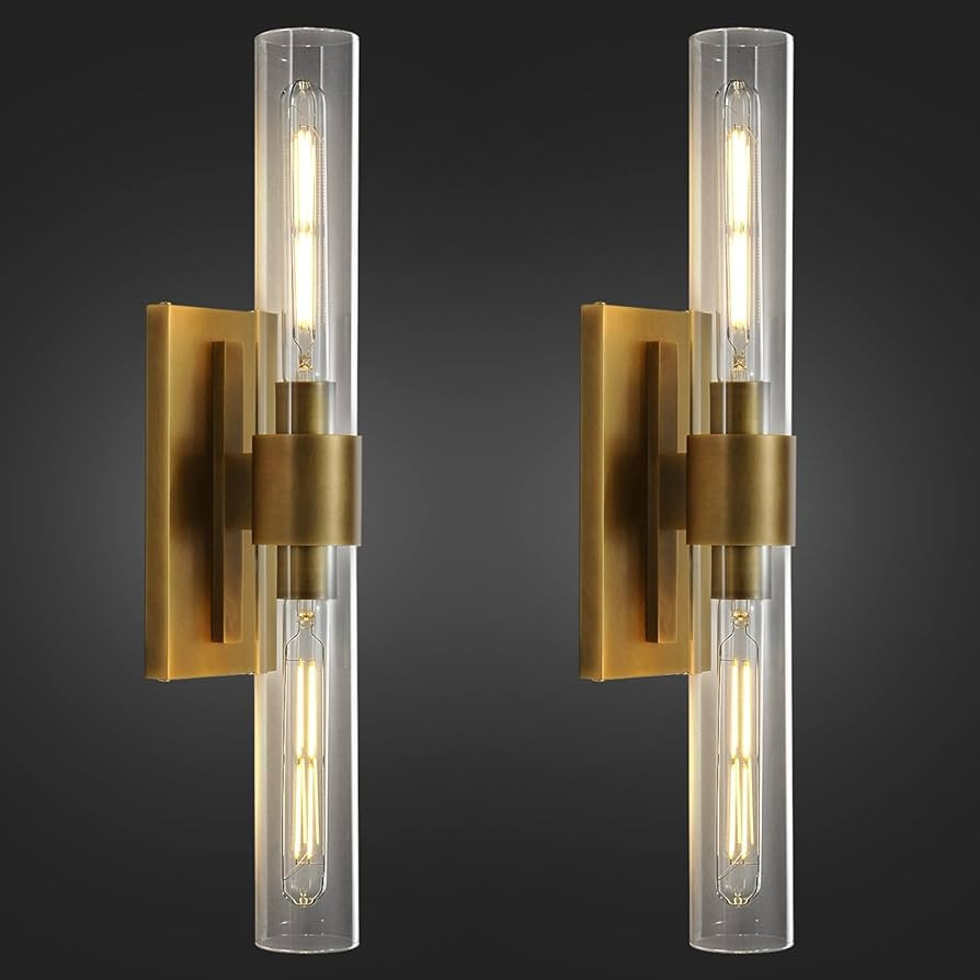 Brass Wall Sconces Set Of Two, 2-Light Dimmable Gold Sconces Wall Lighting 22.8 inches Bathroom S... | Amazon (US)