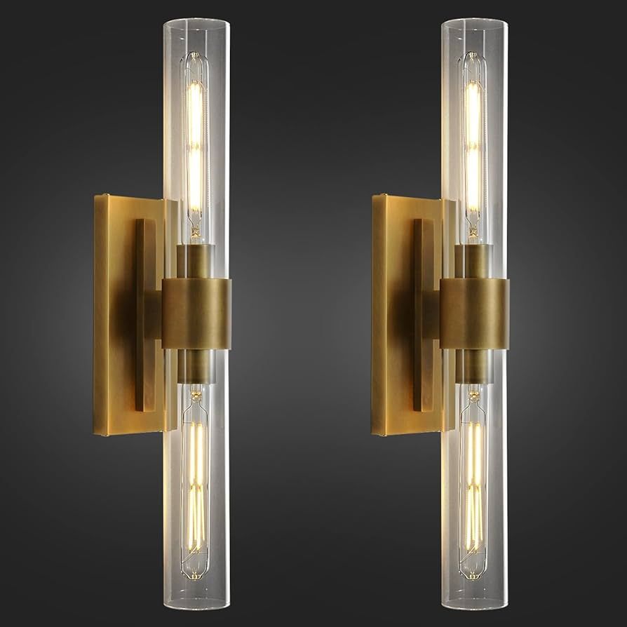 Brass Wall Sconces Set Of Two, 2-Light Dimmable Gold Sconces Wall Lighting 22.8 inches Bathroom S... | Amazon (US)