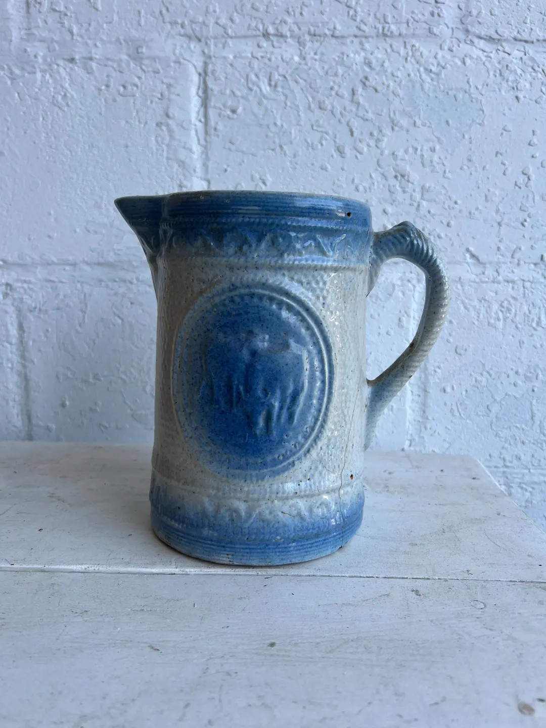 Antique Salt Glaze Stoneware Pitcher, 8 Pitcher Grey & Blue Details With Cows, Old Stoneware Pott... | Etsy (US)