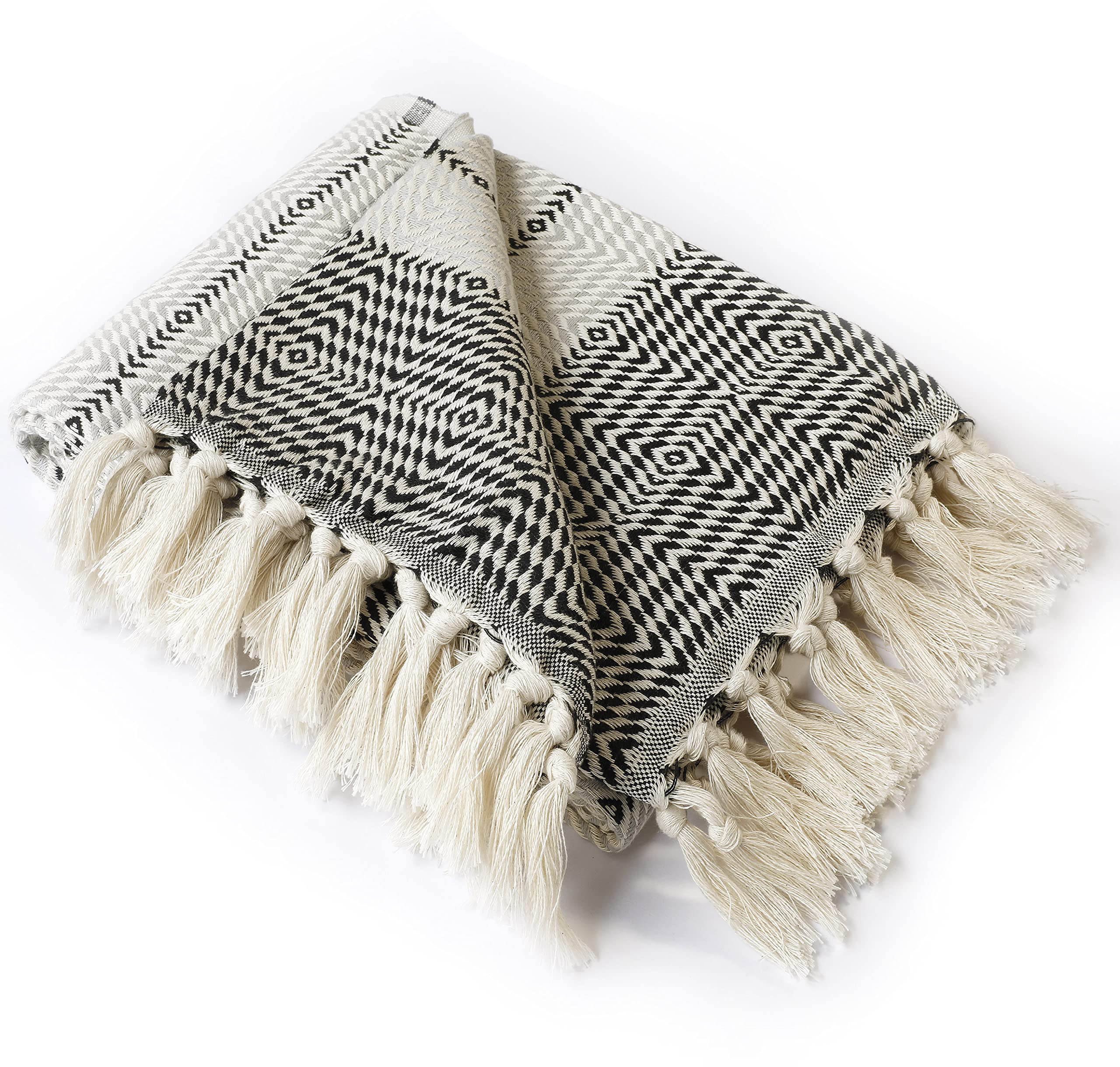 Peshtemania Premium Cotton Boho Throw Blanket |50”x60”| Grey Black and White Throw Blankets f... | Amazon (US)