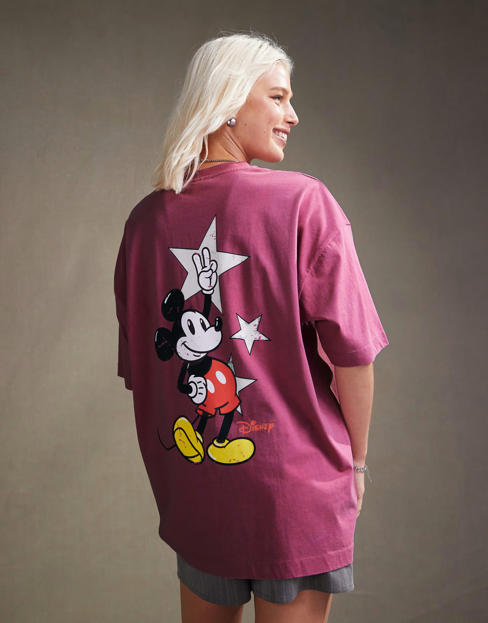 ASOS DESIGN Disney unisex oversized t-shirt with Mickey Mouse prints in washed pink | ASOS (Global)