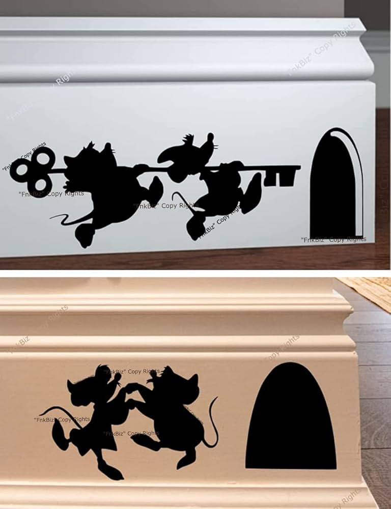 FnkBiz Jaq and Gus Wall Decal Mouse Hole Baseboard Sticker Mouse Hole Wall Decal 7 x 3 | Black | ... | Amazon (US)