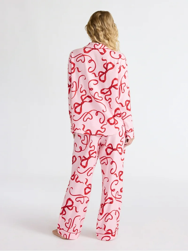 Joyspun Women's Long Sleeve Flannel Sleep Top and Pants Pajama Set, 2-Piece, Sizes XS-3X | Walmart (US)