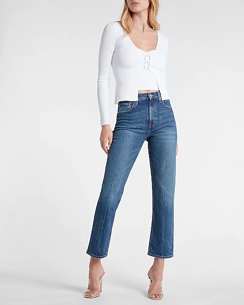 Super High Waisted Medium Wash Modern Straight Jeans | Express