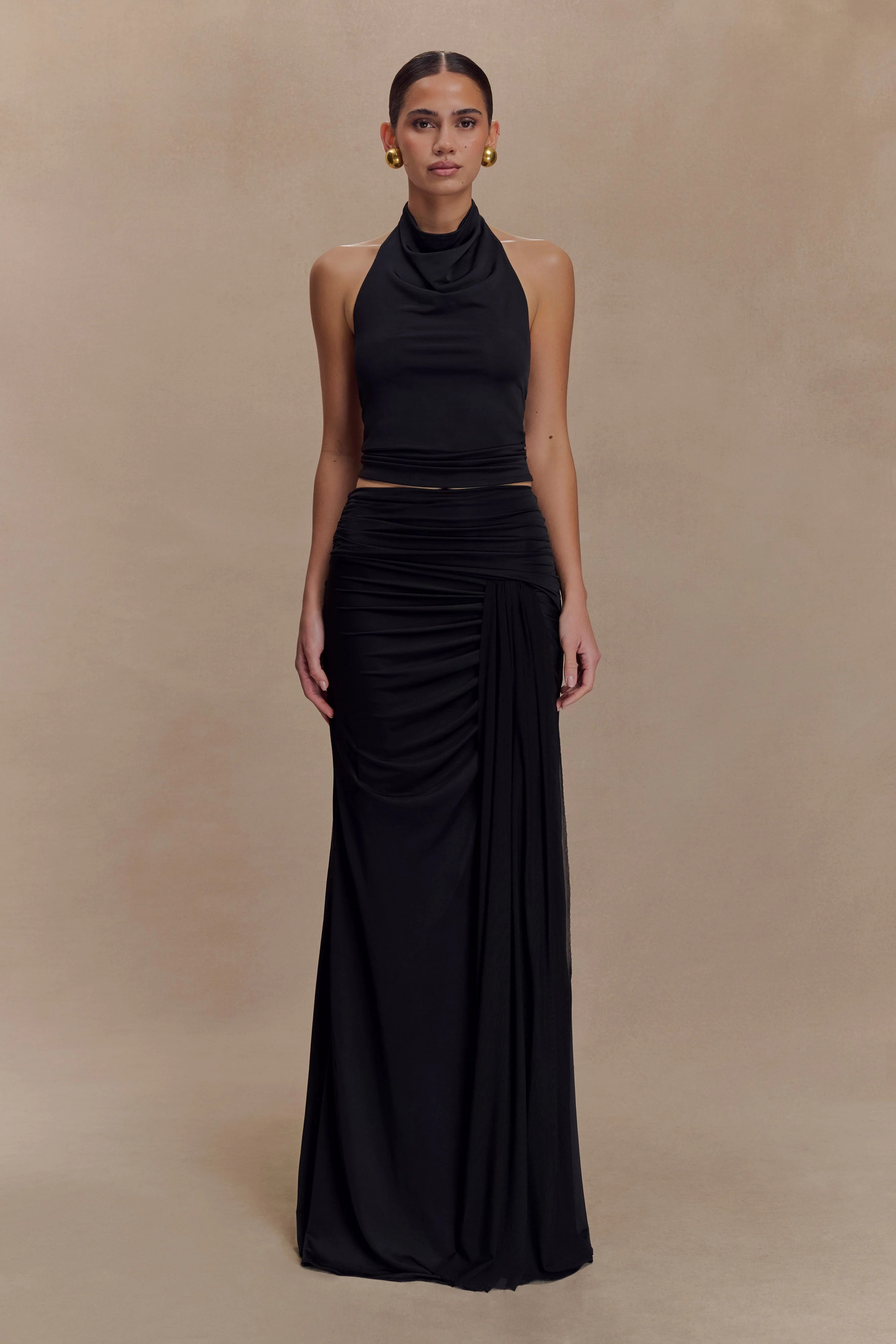 Calandra Slinky Maxi Skirt - Black | Meshki UK
