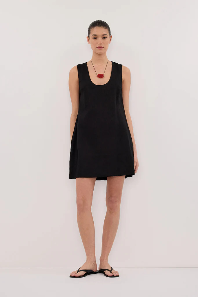 LOTUS BLACK LINEN MINI DRESS | DISSH