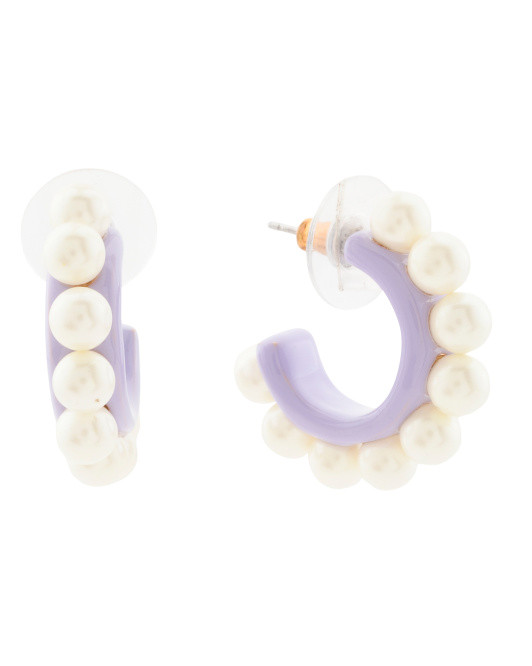 Wynnie Enamel Pearl Hoop Earrings | TJ Maxx
