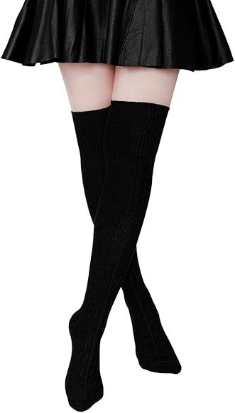 Womens Thigh High Socks Extra Long Over the Knee Leg Warmer Cotton Boot Stockings | Amazon (US)