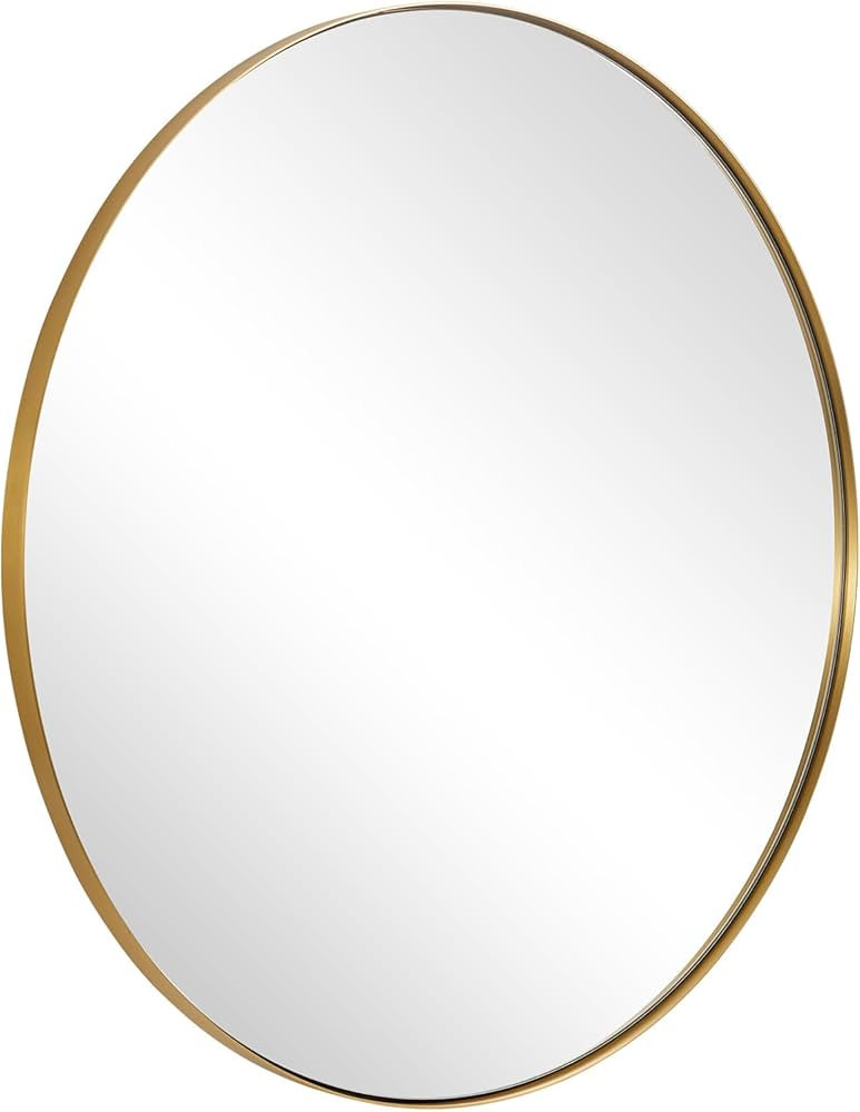 ANDY STAR Round Gold Mirror, 30'' Brass Mirror with Brushed Gold Frame, Wall Mounted Stainless St... | Amazon (US)