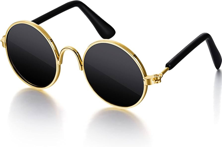 Dog Sunglasses Retro Pet Glasses Doll Glasses Classic Round Dog Glasses Metal Cat Puppy Eye Wear ... | Amazon (US)