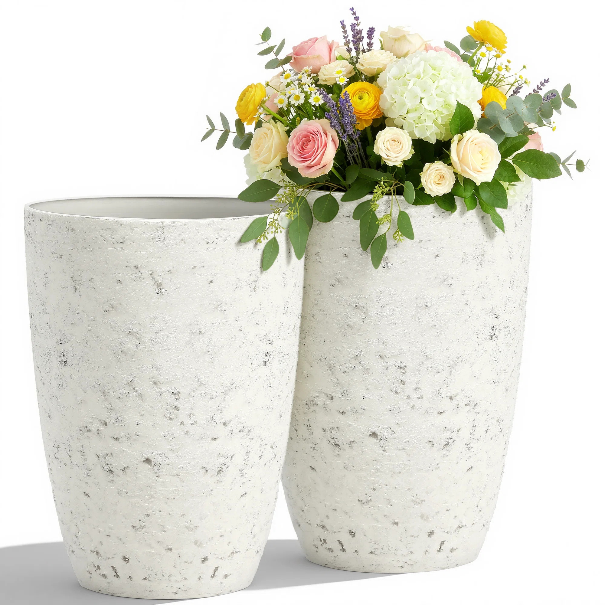 19.5" Resin Tall Pot Planters for Outdoor Plants, Heavy-Duty Large Flower Pots, Weather-Resistant... | Wayfair North America