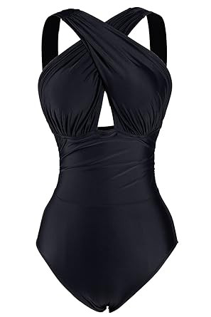 CUPSHE Women's Black Front Cross One-Piece Padding Swimsuit | Amazon (US)
