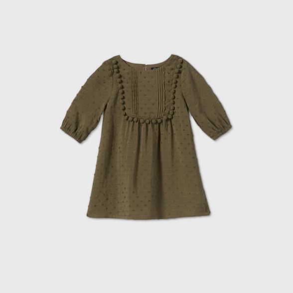 Toddler Girls' 3/4 Sleeve Pom Dress - art class™ Olive | Target