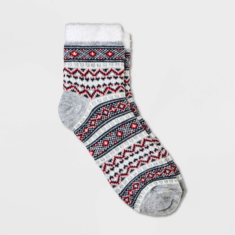 Women's Geo Double Lined Cozy Ankle Socks - A New Day™ Light Heather Gray 4-10 | Target
