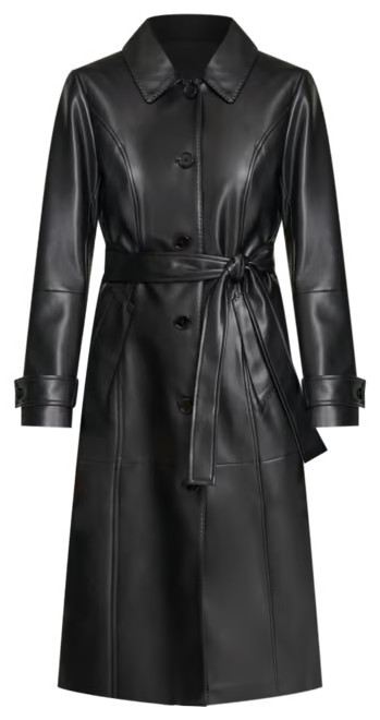 Women's Belted Faux-Leather Trench Coat | Macy's
