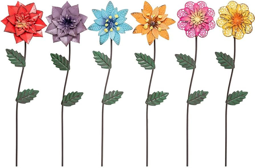 YEAHOME Garden Decor for Outside, 6 Pack Flower Garden Stakes Outdoor Decor Metal Shaking Head Ya... | Amazon (US)