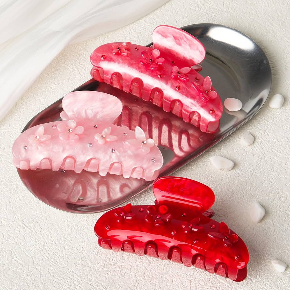 HAIMEIKANG 3 Pcs Acrylic Flower Hair Claw Clips for Women - Cute Non-slip Stylish Accessories Cli... | Amazon (US)