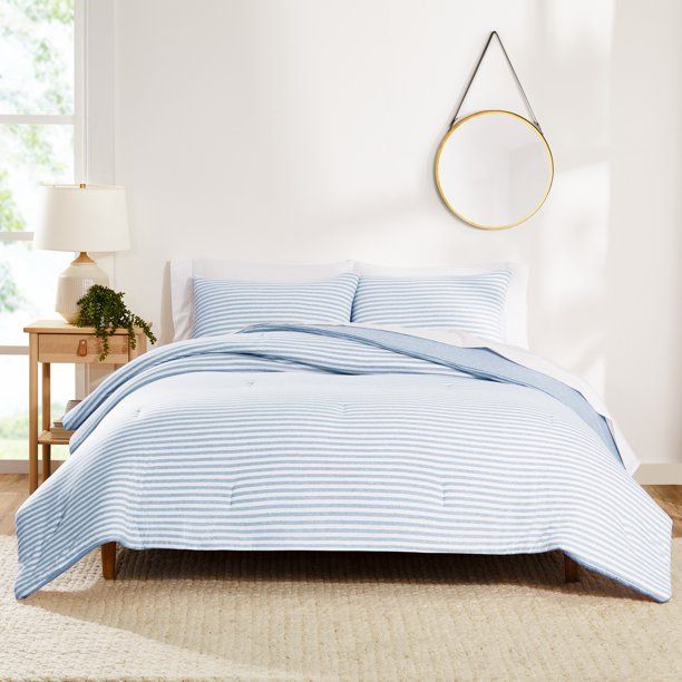 Gap Home T-Shirt Soft Jersey Reversible Organic Cotton Blend Comforter Set, King, Blue, 3-Pieces | Walmart (US)
