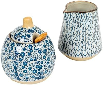 Creative Co-Op Hand-Painted Stoneware Sugar & Creamer (Set of 2 Pieces) | Amazon (US)