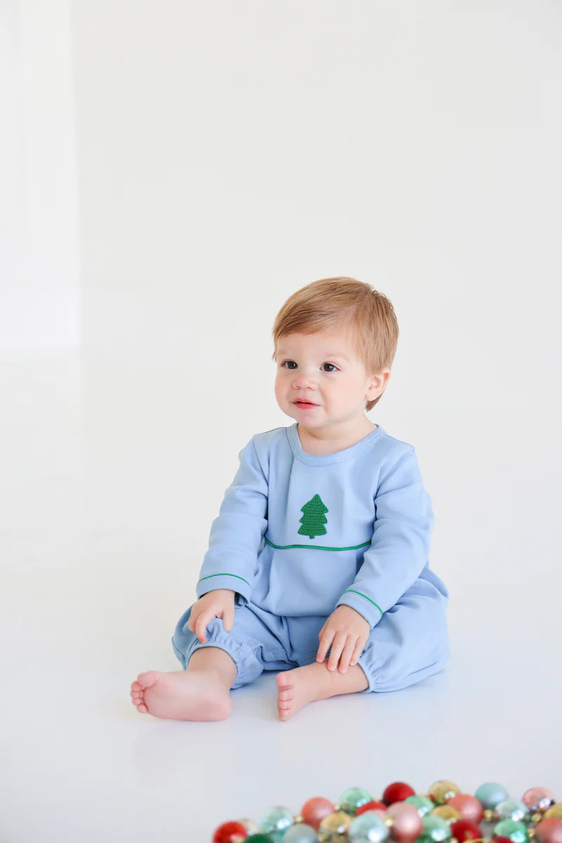 Long Sleeve Bradford Romper - Barrington Blue with Kiawah Kelly Green | The Beaufort Bonnet Company