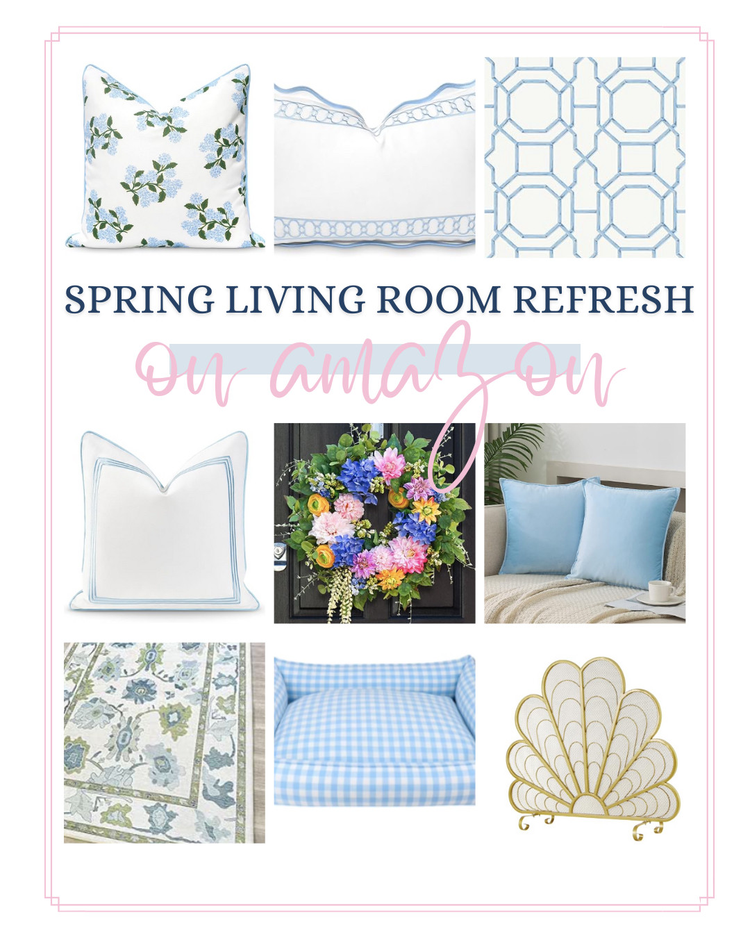Spring Living Room Refresh ... Everything is on AMAZON!! 

I love neutral furniture. Easy seasonal refresh are to swap out throw pillows, rugs, coffee table books and candles. 

A little bit goes a long way. #livingroom #springdecor #springrefresh #spring #amazonfinds #bluedecor #blueandwhite 

 #LTKSeasonal #LTKHome