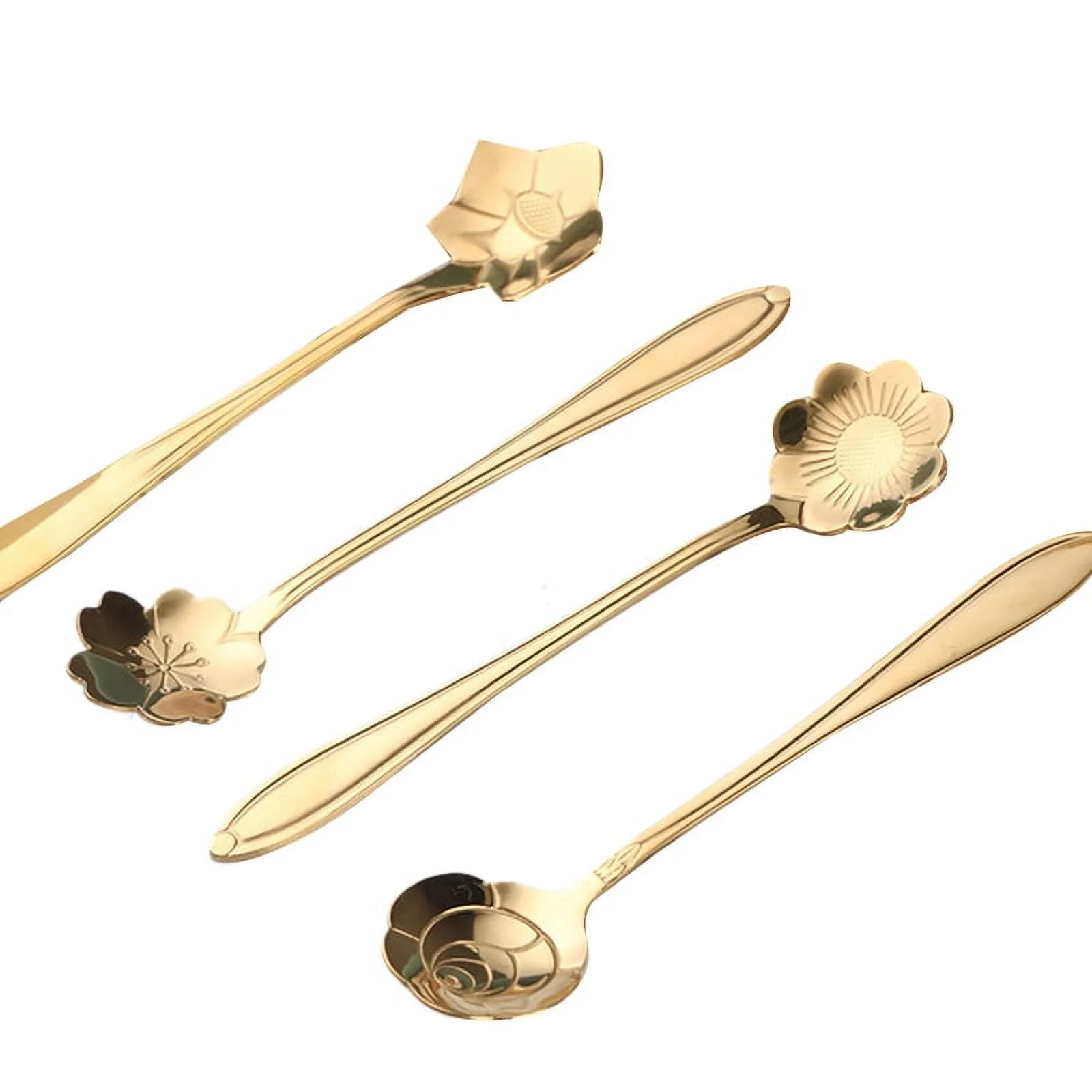 4Pcs Cute Stainless Steel Flower Teaspoon Dessert Coffee Spoon Gold | Walmart (US)