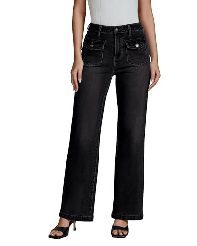 luvamia Women Wide Leg Jeans Black Wide Leg Jeans for Women Jeans for Women Plus Size High Waisted Jeans for Women Wide Leg Jeans for Women Baggy Washed Black Size XX-Large US Size 20 to Size 22 | Amazon (US)
