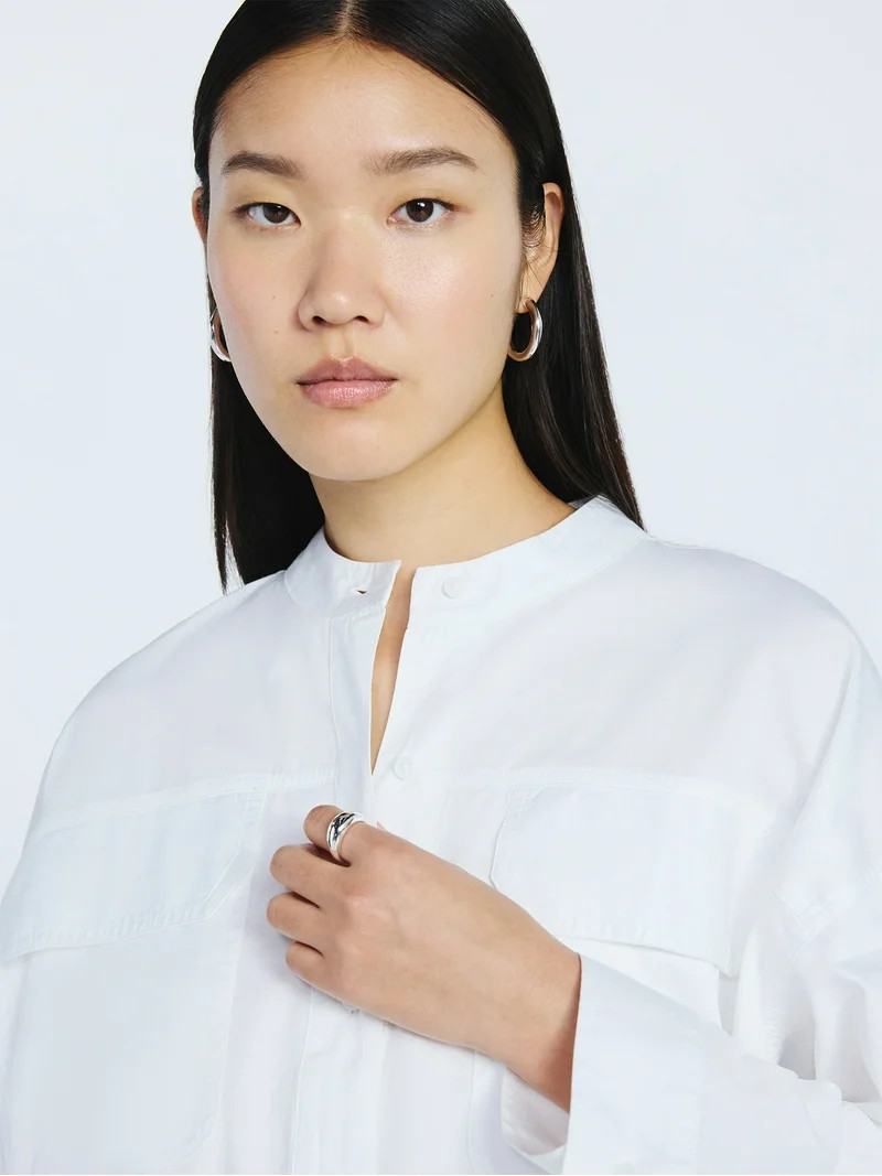 Scoop Women's and Women's Plus Cropped Oversized Button-Down Shirt, Sizes XS-4X | Walmart (US)