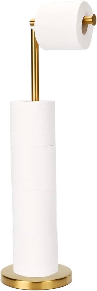 Toilet Paper Holder Gold, Free Standing Toilet Paper Holder Stand with Reserve for 4 Spare Rolls,... | Amazon (US)