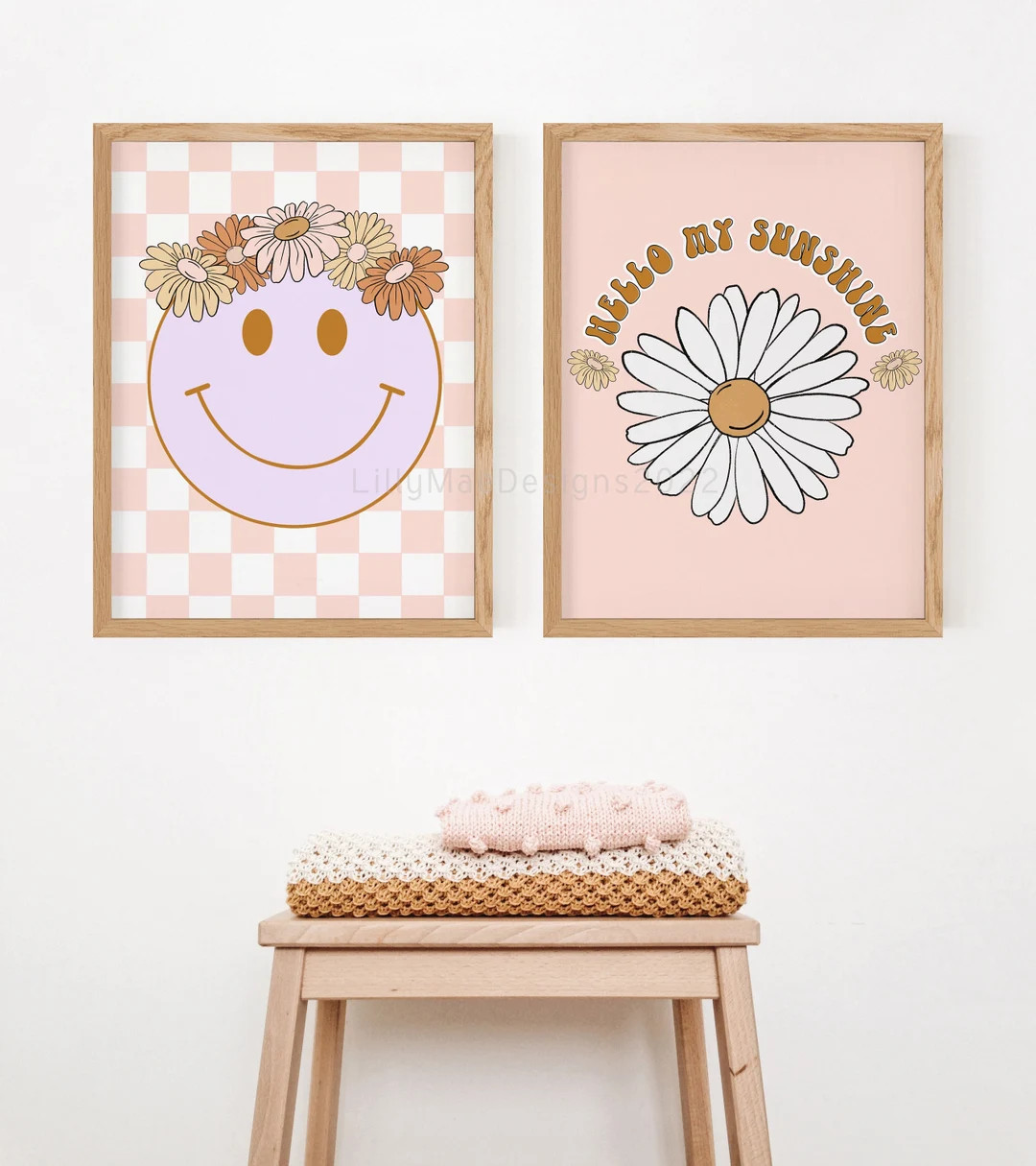 Smiley Face Wall Art Daisy Wall Art Nursery Art Prints - Etsy | Etsy (US)