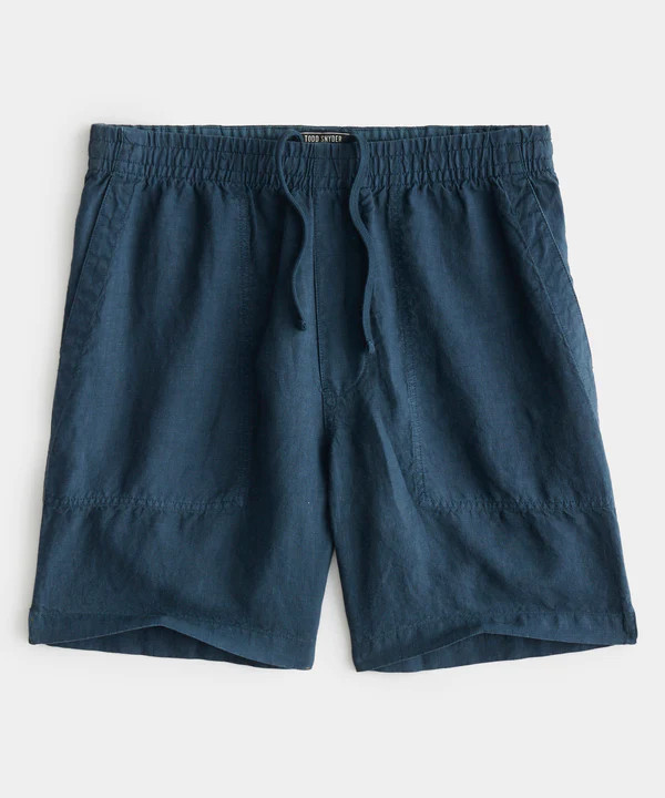 7" Italian Linen Beach Short in Navy Batik | Todd Snyder