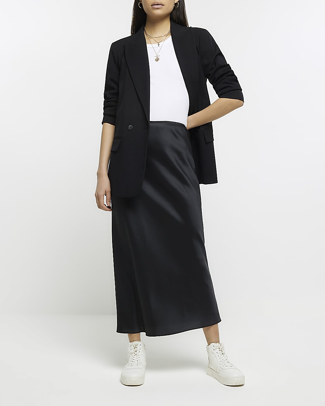 Black satin maxi skirt | River Island (UK & IE)