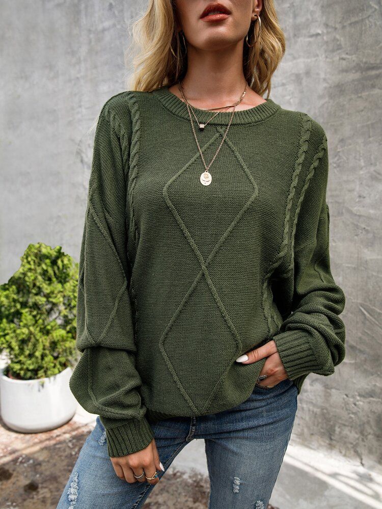 Lantern Sleeve Cable Knit Sweater | SHEIN