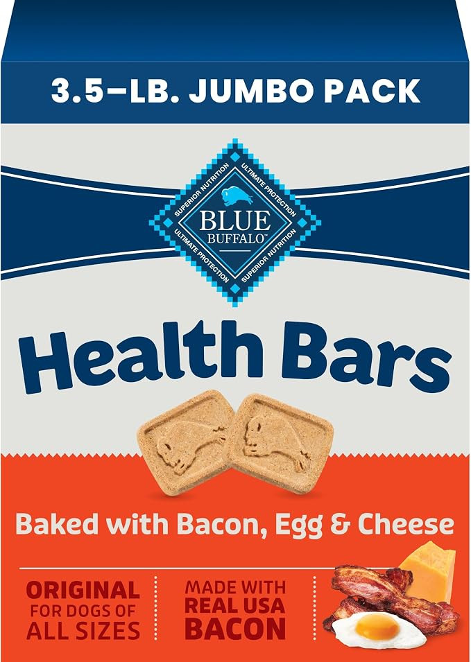 Blue Buffalo Health Bars Bacon, Egg & Cheese Crunchy Dog Biscuits, Oven-Baked with Real Bacon & N... | Amazon (US)