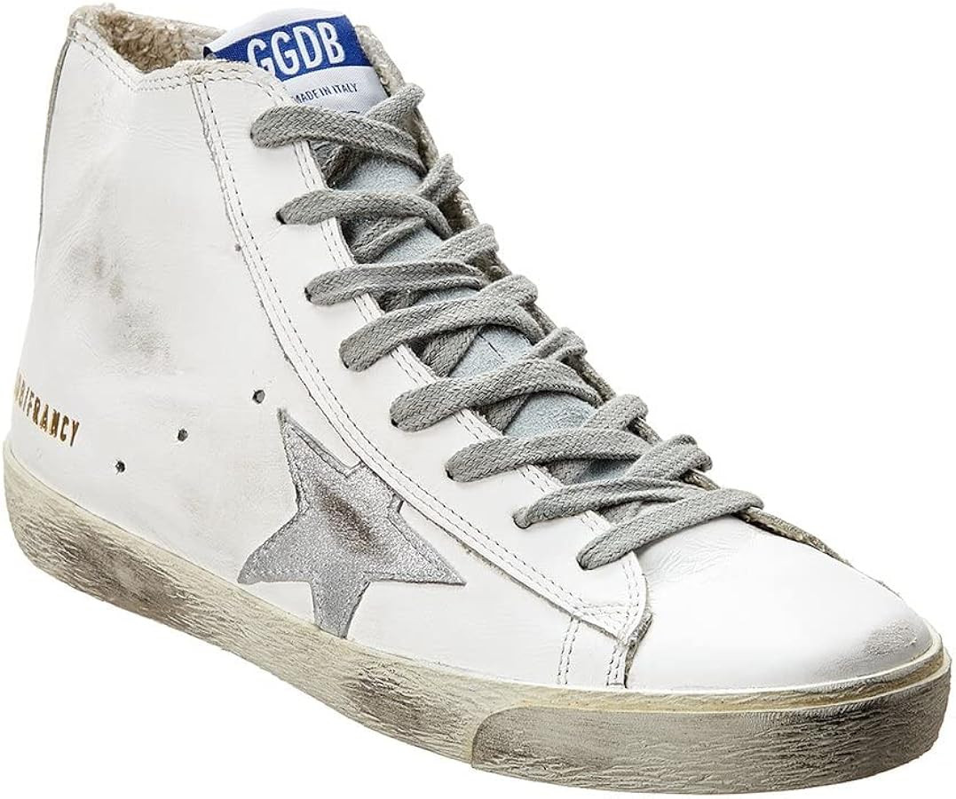 Golden Goose Women's Francy Leather Upper Suede Laminated Star Fashion Sneaker, White/Silver/Milk | Amazon (US)