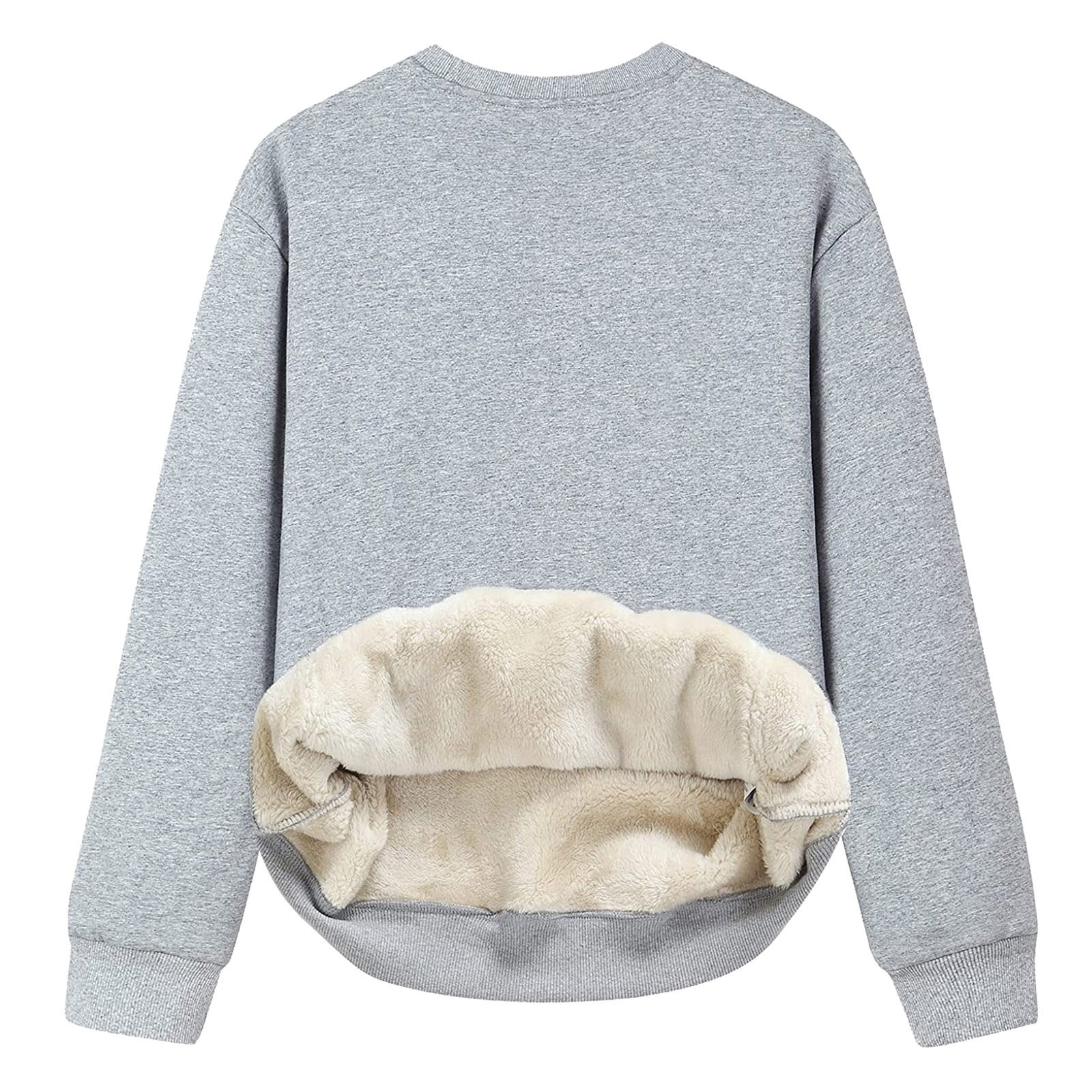 Grey Womens Sweaters Winter Fall Thick Lined Velvet Warm O-neck Underwear Blouse Casual Tops Open... | Walmart (US)