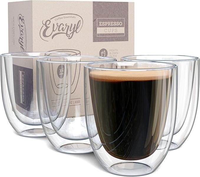 Double Wall Espresso Cup Set of 4 - Insulated Expresso Coffee Cups Sets - Stackable Espresso Shot... | Amazon (US)