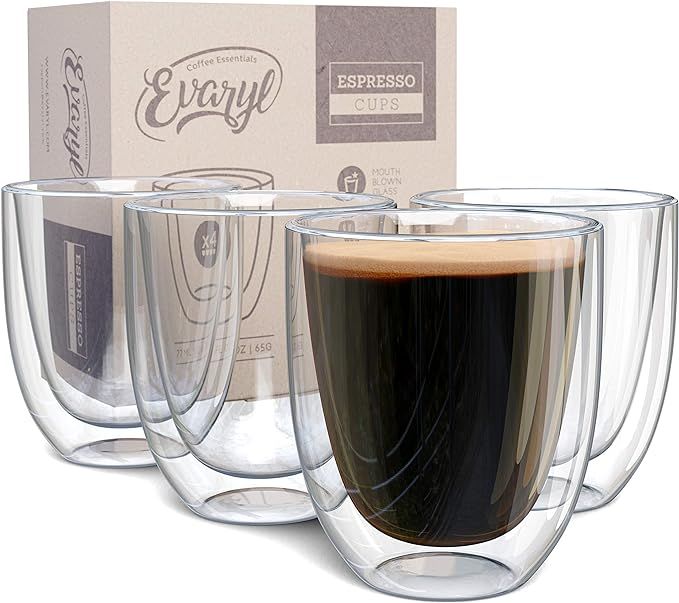 Double Wall Espresso Cup Set of 4 - Insulated Expresso Coffee Cups Sets - Stackable Espresso Shot... | Amazon (US)