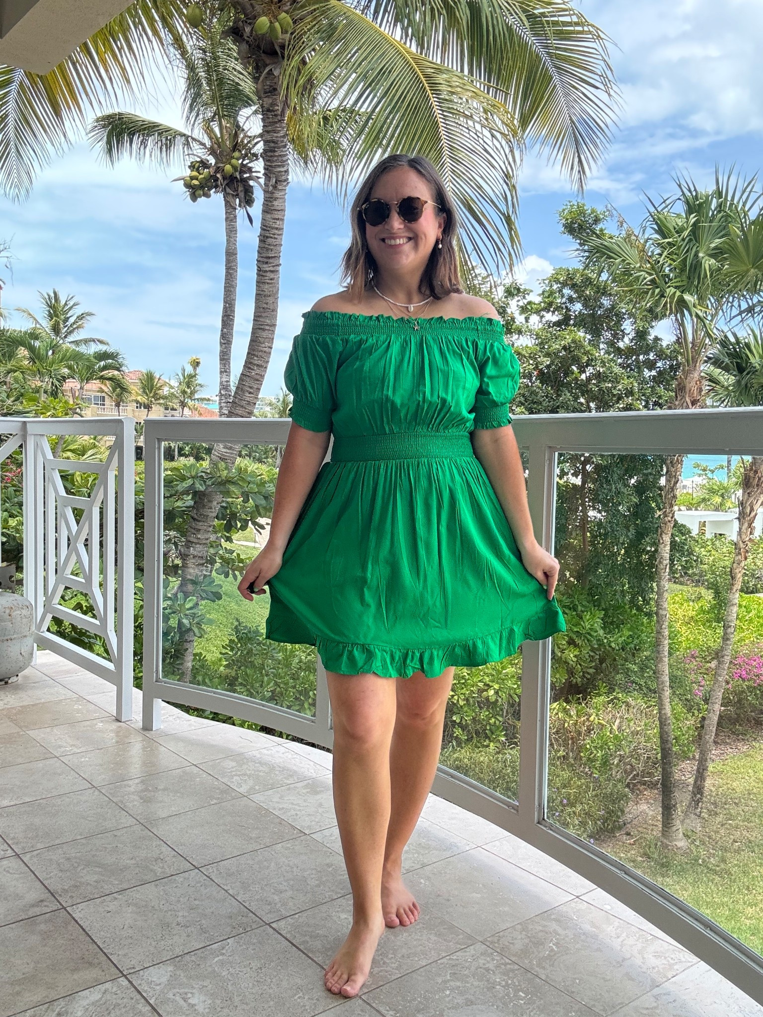 Green beach coverup. Summer holiday inspiration. Green off shoulder beach dress. Holiday outfit. 

I wear a size 10. 

#LTKpetite #LTKstyletip #LTKsummer