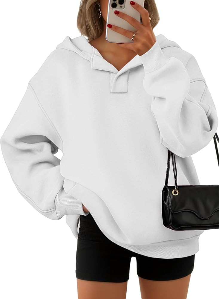 ATHMILE Womens Oversized Hoodies V Neck Sweatshirts Y2K Clothes Long Sleeve Pullover Fall Winter ... | Amazon (US)