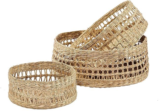 Artera Round Handwoven 3 Piece Wicker Baskets, Wall Basket Decor, Lamp Shade, Seagrass Decorative... | Amazon (US)