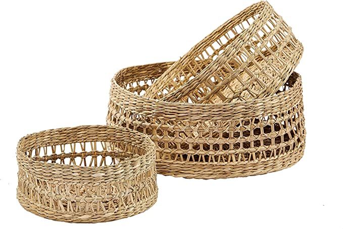 Artera Round Handwoven 3 Piece Wicker Baskets, Wall Basket Decor, Lamp Shade, Seagrass Decorative... | Amazon (US)