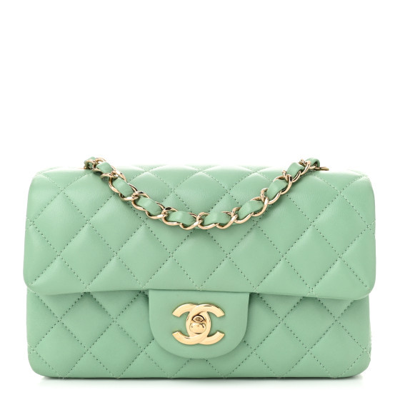 Lambskin Quilted Mini Rectangular Flap Light Green | FASHIONPHILE (US)