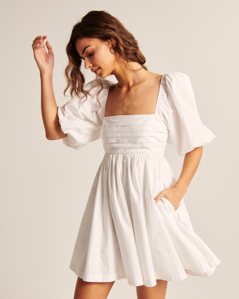 Women's Ruched Bodice Puff Sleeve Mini Dress | Women's Dresses & Jumpsuits | Abercrombie.com | Abercrombie & Fitch (US)