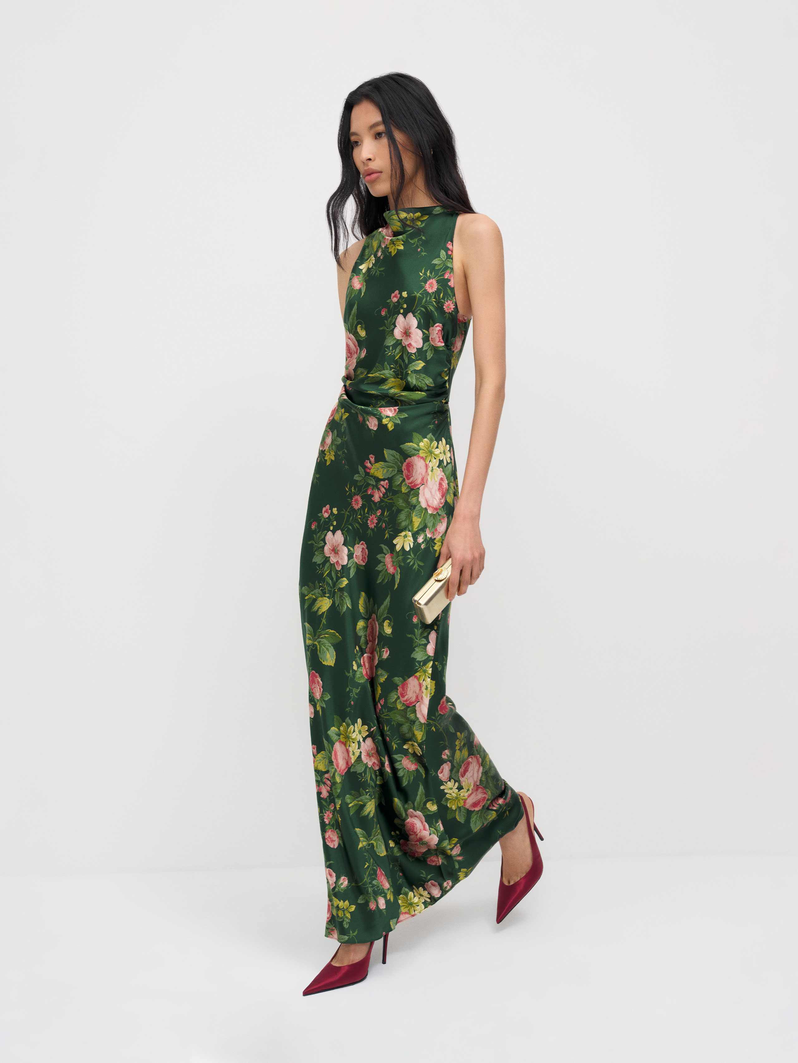 Reformation Anaiis Silk Dress Green 2 | Reformation (Global)